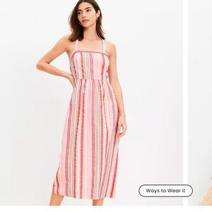 LOFT Asymmetrical Tiered Red and White Midi Sundress